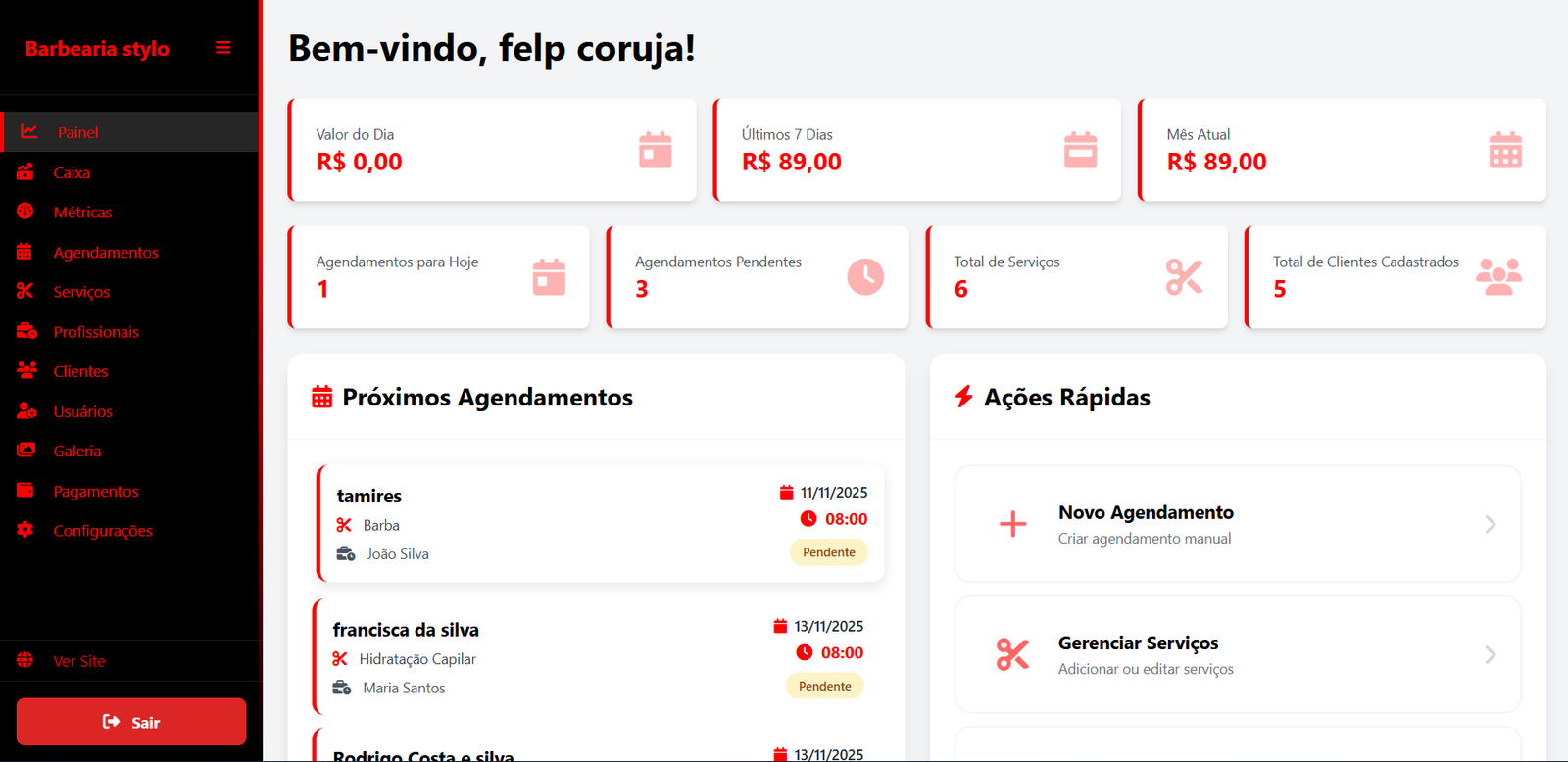 Dashboard do Sistema